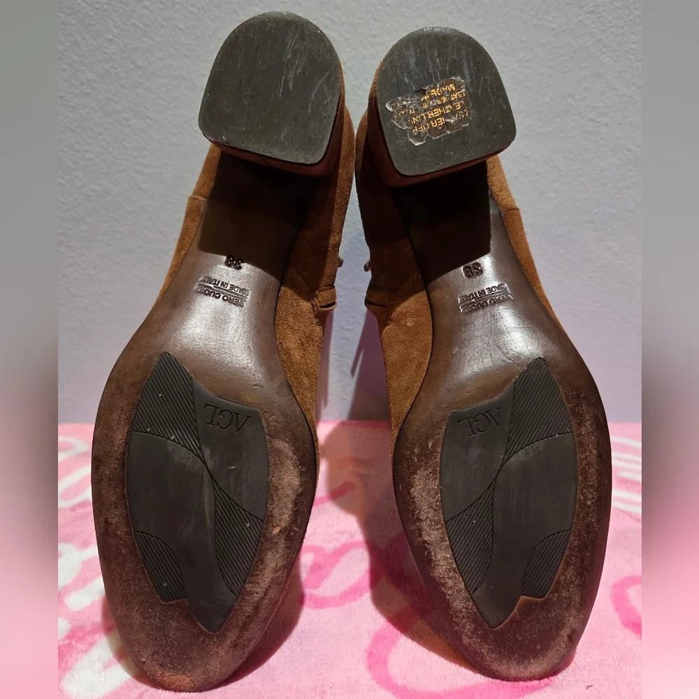 Women's AGL Leather Suede Cognac Ankle Boot, Size 38 - Picture 14 of 16